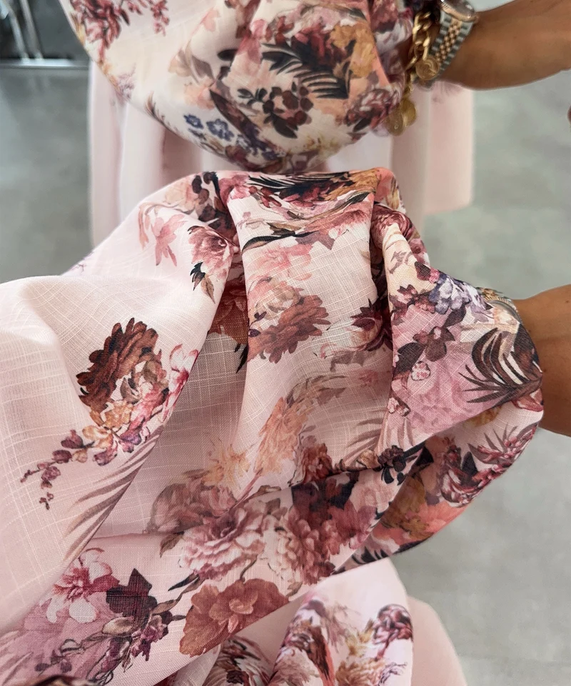 Leinen Baumwoll Kleid Nekia Blume Rosa