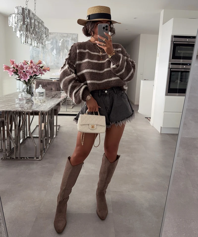 Cowboy Stiefel Selenay Taupe Hoch