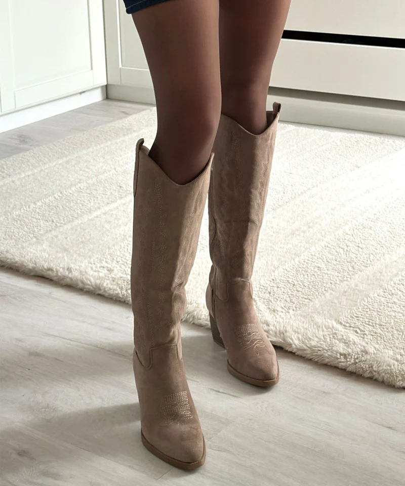 Cowboy Stiefel Selenay Taupe Hoch