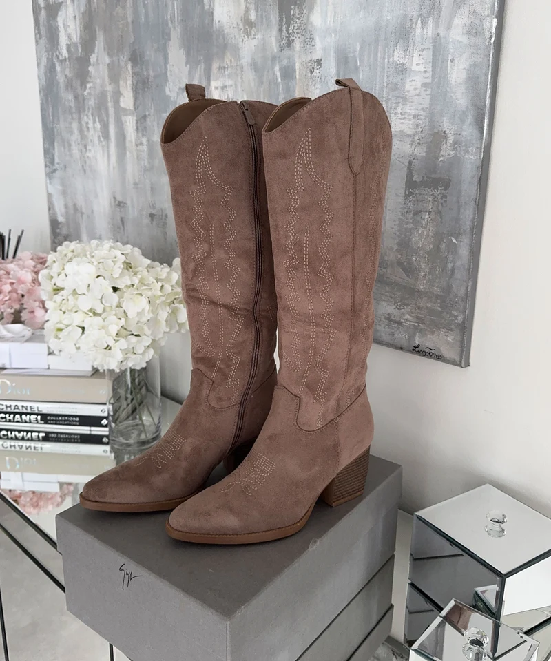 Cowboy Stiefel Selenay Taupe Hoch