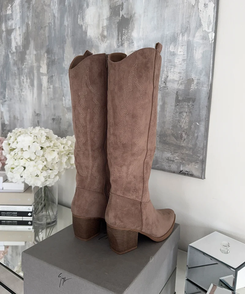 Cowboy Stiefel Selenay Taupe Hoch