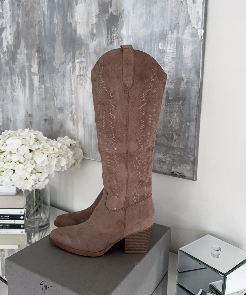 Cowboy Stiefel Selenay Taupe Hoch