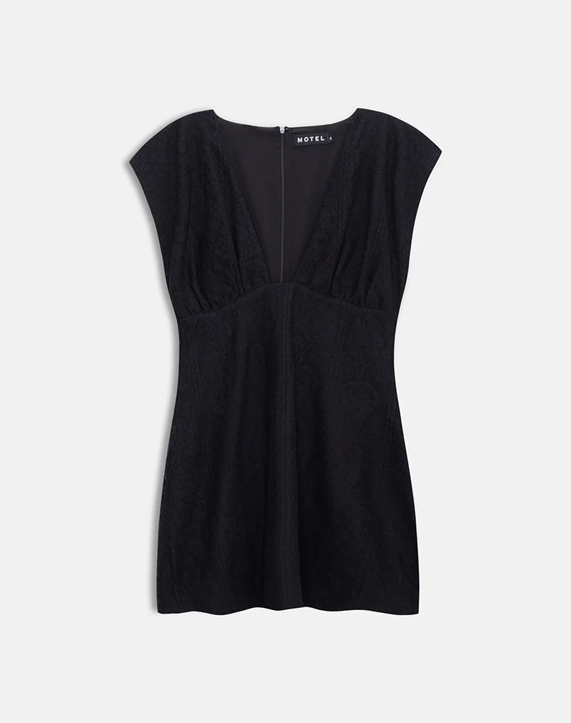 Yenna Plunge-Minikleid aus schwarzer Blumenspitze