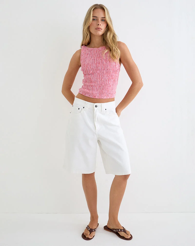 Deacon-Top mit Raffungen in Mini-Gingham, Pfirsichfarben