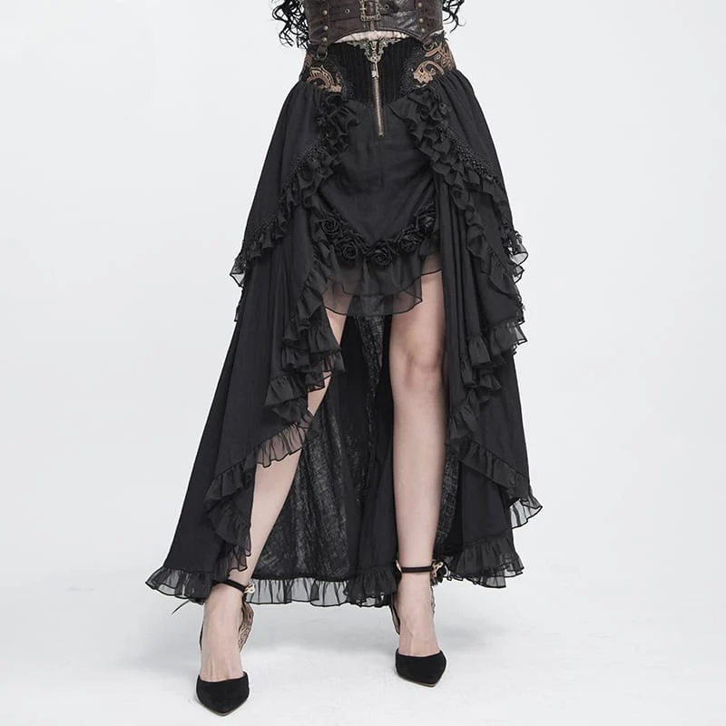 Gothic-Rock mit Rosenrüschen und asymmetrischem Saum für Damen