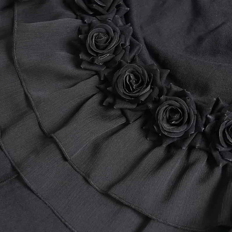 Gothic-Rock mit Rosenrüschen und asymmetrischem Saum für Damen