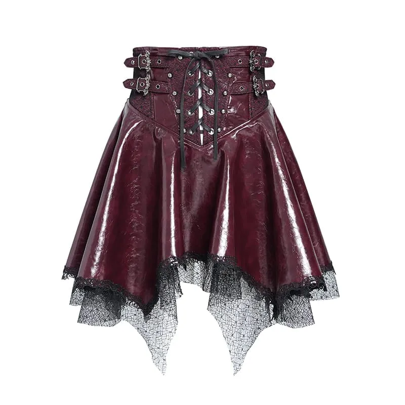 Punk-Rock für Damen mit Schnürung, Fledermaus-Motiv und asymmetrischem Design, rot