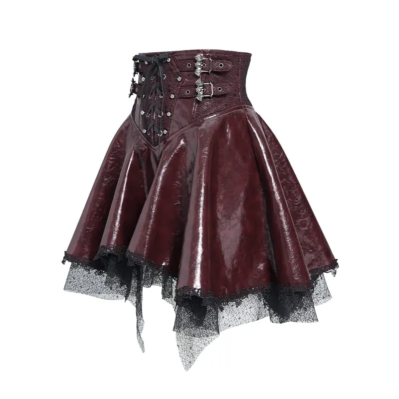 Punk-Rock für Damen mit Schnürung, Fledermaus-Motiv und asymmetrischem Design, rot