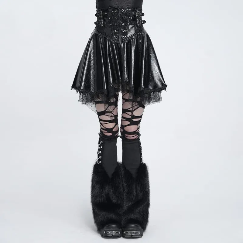 Punk-Rock für Damen mit Schnürung, Fledermaus-Motiv und asymmetrischem Design, schwarz