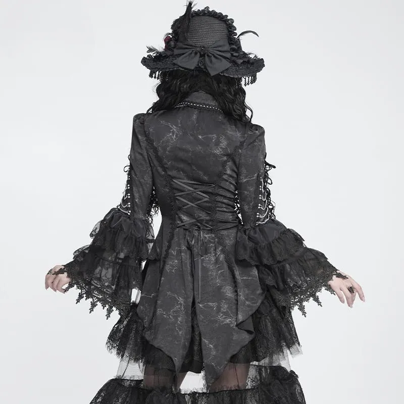 Gothic-Damenbluse mit Schnürung, Ketten, Cut-outs und ausgestellten Ärmeln