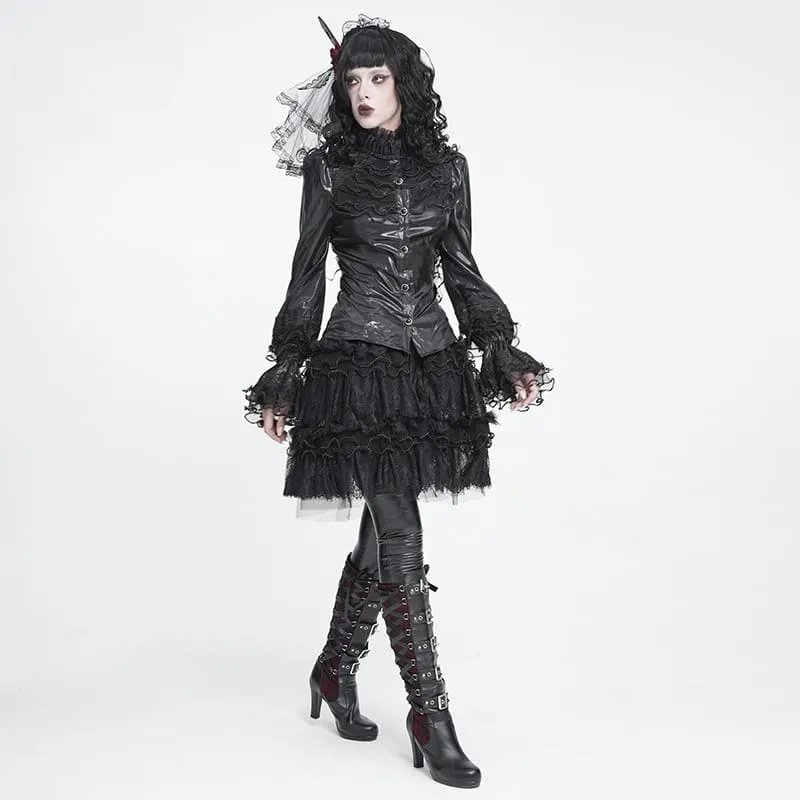 Gothic-Damenbluse mit Schnürung, Puffärmeln und ausgestellten Ärmeln