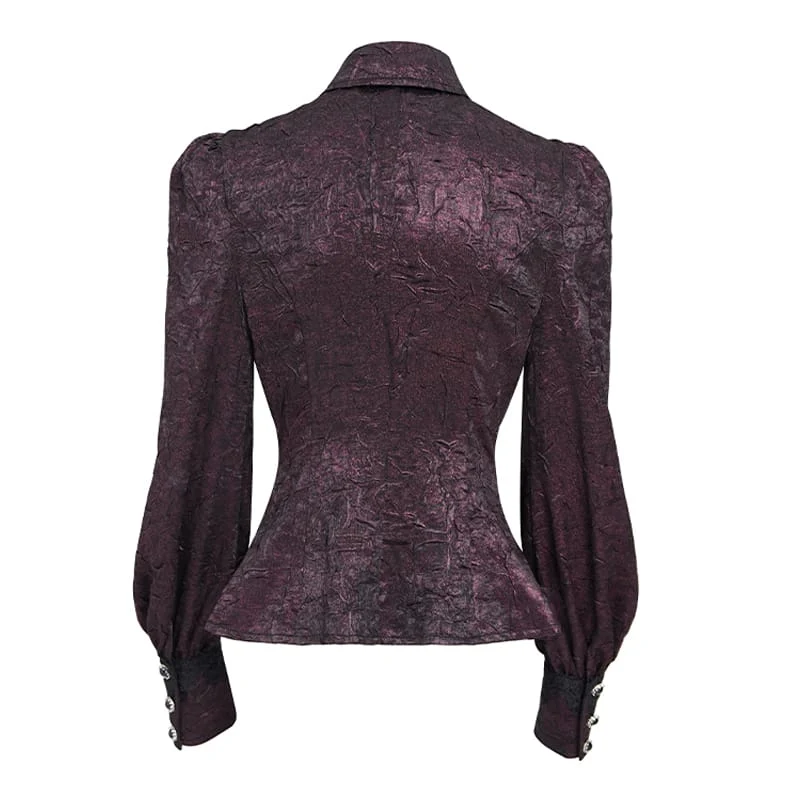 Gothic-Jacquard-Hemd für Damen mit Fledermausärmeln und Krawatte, rot