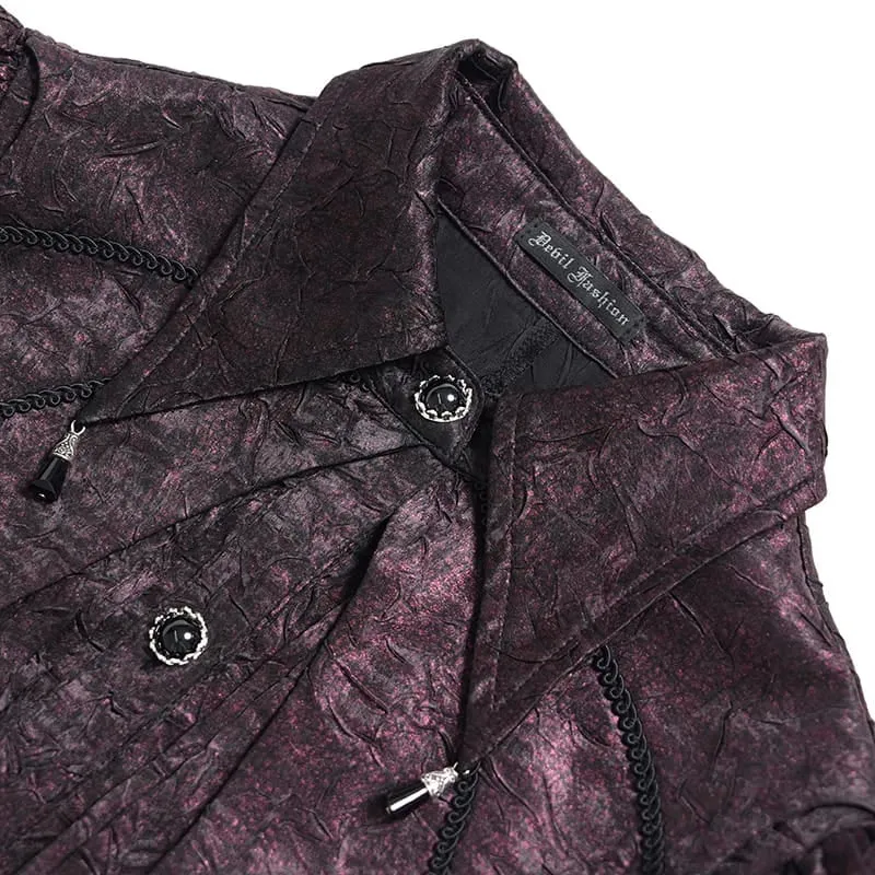 Gothic-Jacquard-Hemd für Damen mit Fledermausärmeln und Krawatte, rot