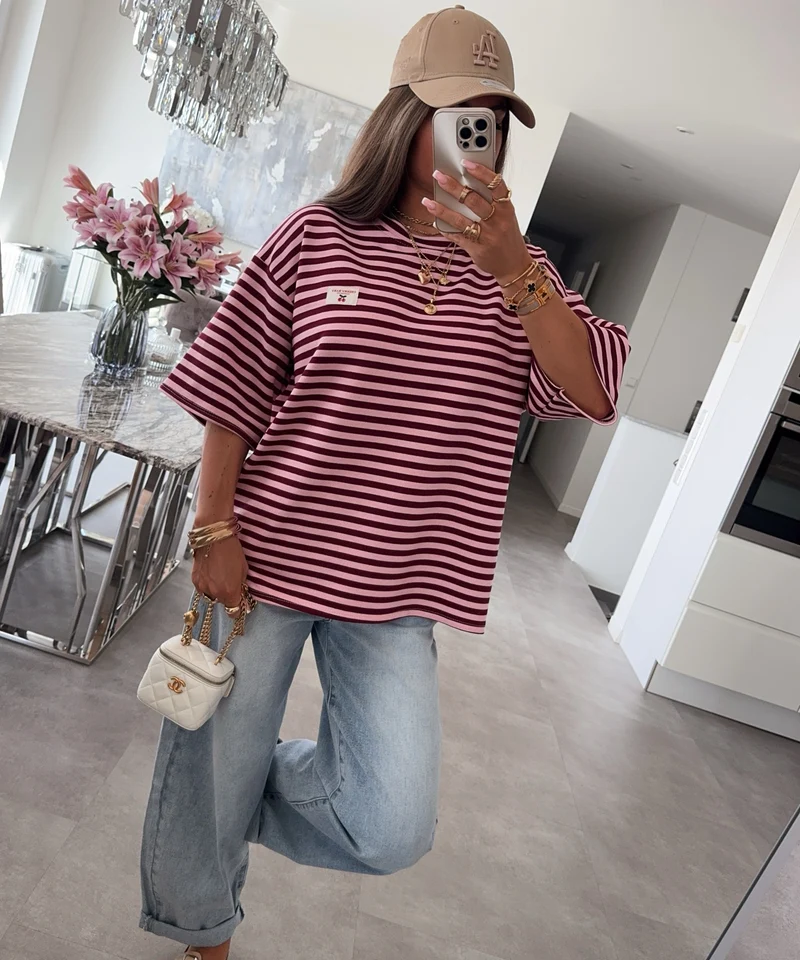T-Shirt Cleo Streifen Weinrot