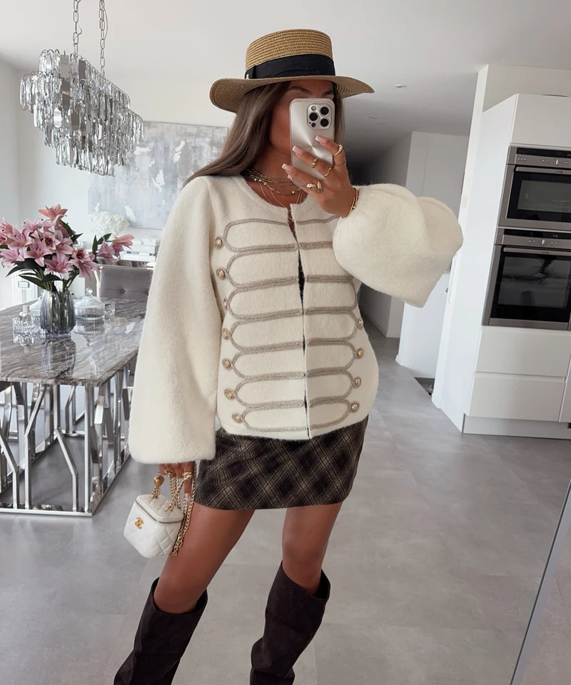 Military-Strickjacke Keala Creme