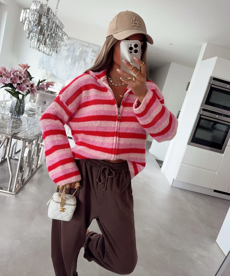 Zip Strickjacke Vianne Rosa Rot