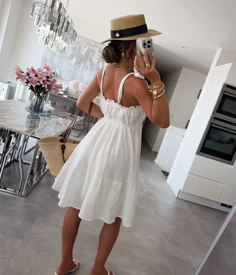Musselin Kleid Taika Weiß Mini