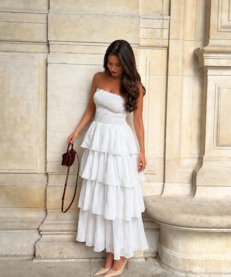 Baumwoll Kleid Karolina Weiß