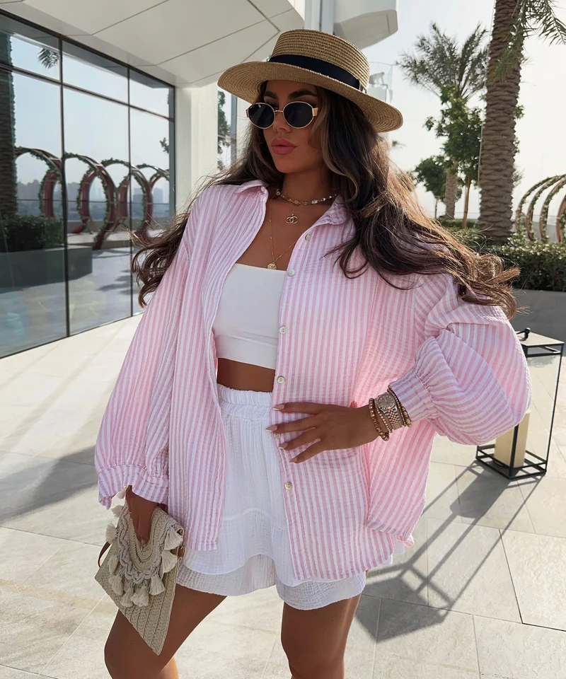 Musselin Bluse Laya Streifen Rosa