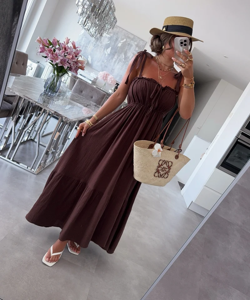 Musselin Maxi Kleid Taika Braun