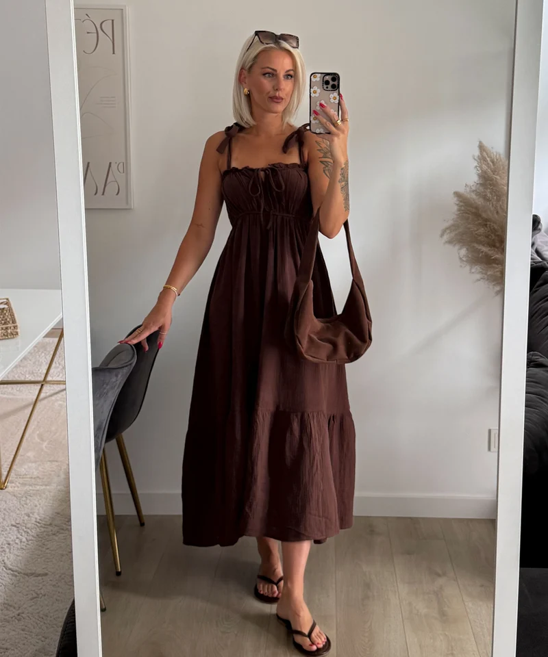 Musselin Maxi Kleid Taika Braun