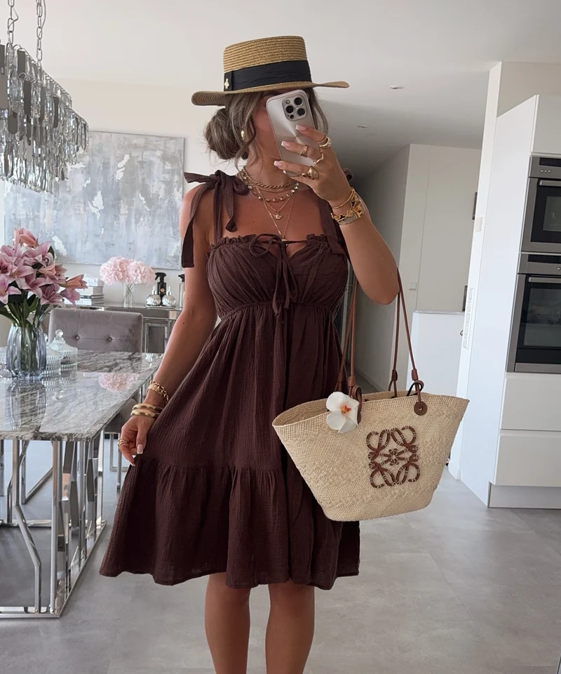 Musselin Kleid Taika Braun Mini
