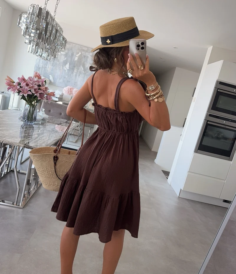 Musselin Kleid Taika Braun Mini