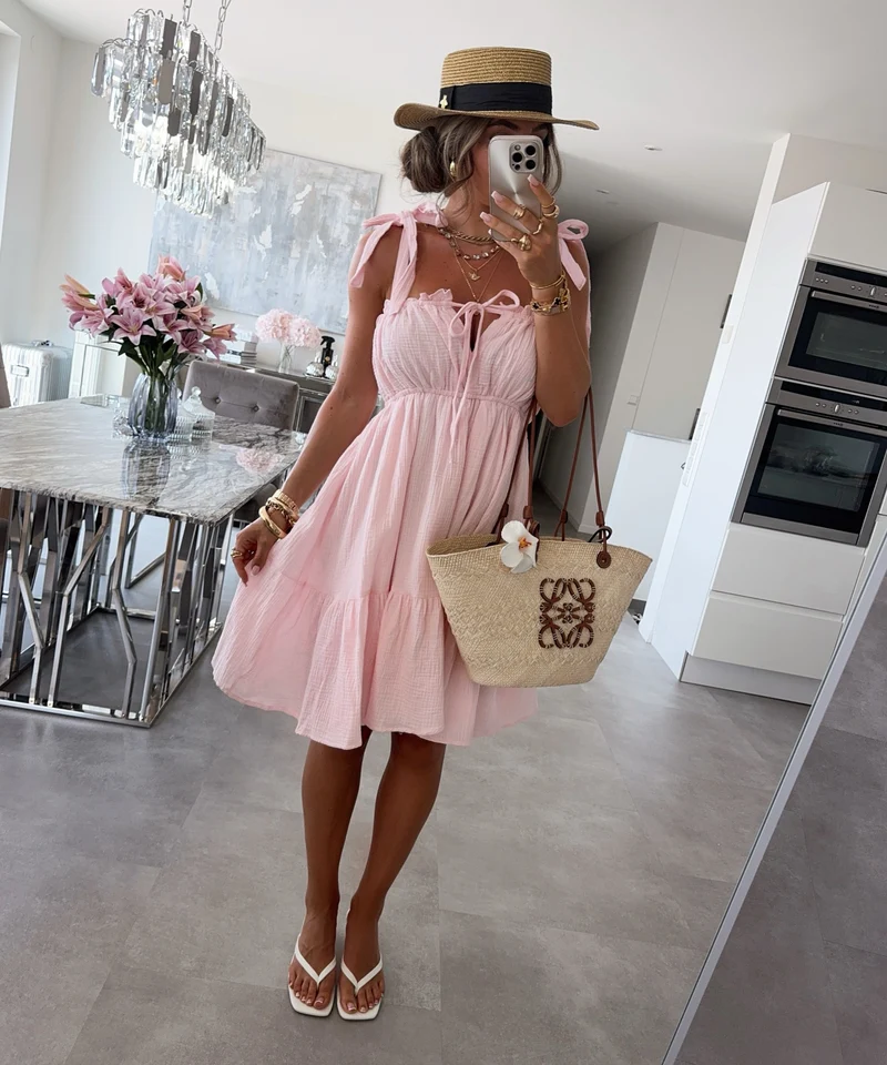 Musselin Kleid Taika Rosa Mini