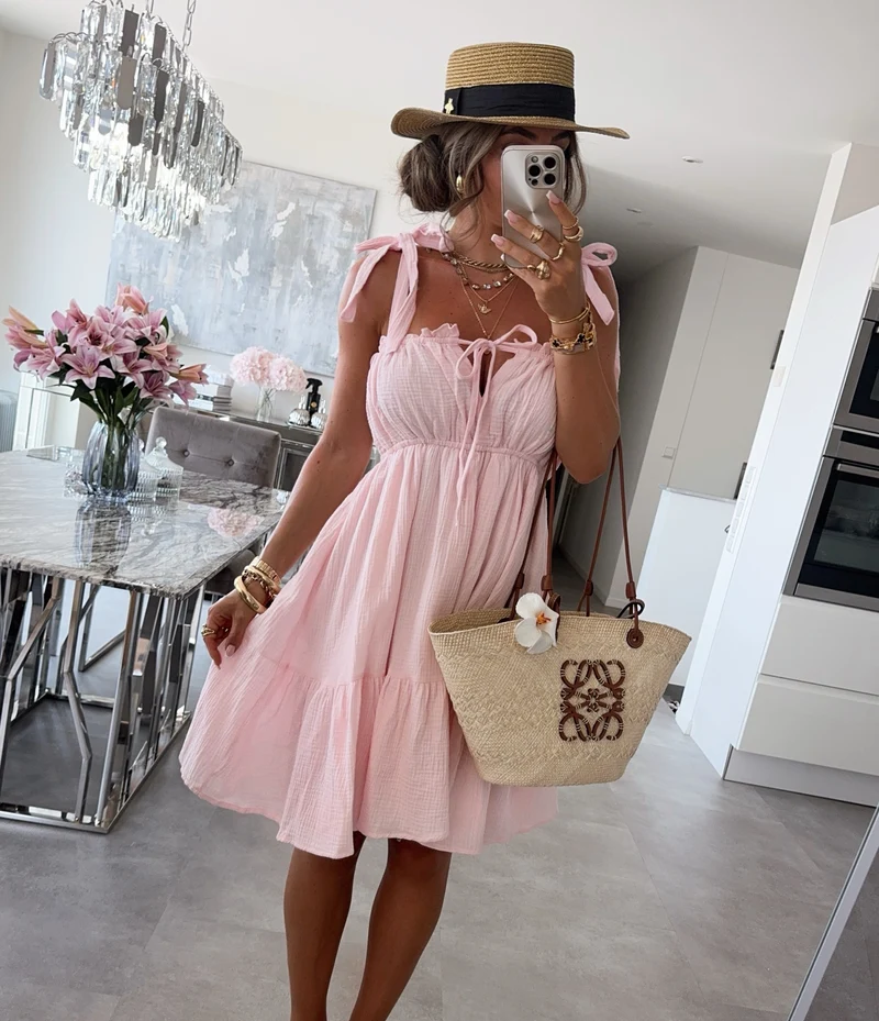 Musselin Kleid Taika Rosa Mini