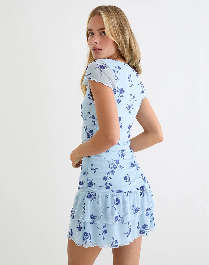 Mowgli-Minikleid mit Flügelärmeln in zartem Blattblau