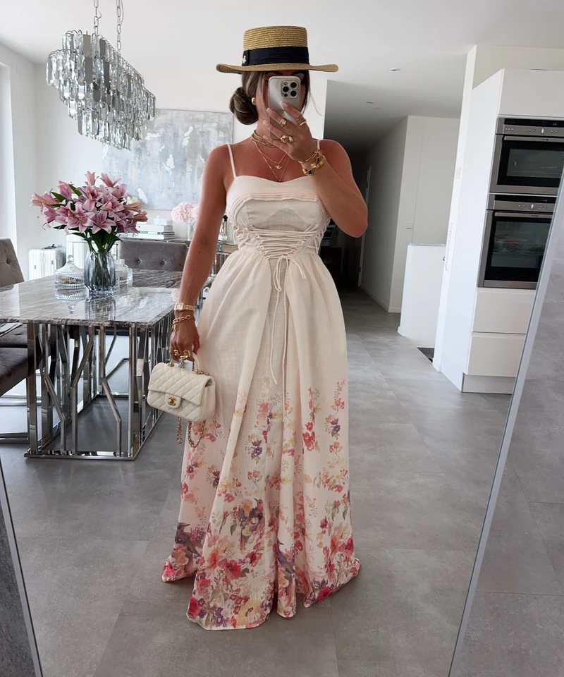 Maxi Baumwoll-Leinen Kleid Miley Beige