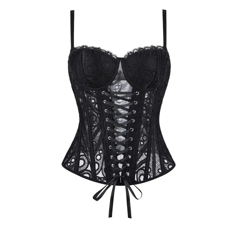 Gothic-Korsett für Damen, transparent, mit Schnürung, über der Brust