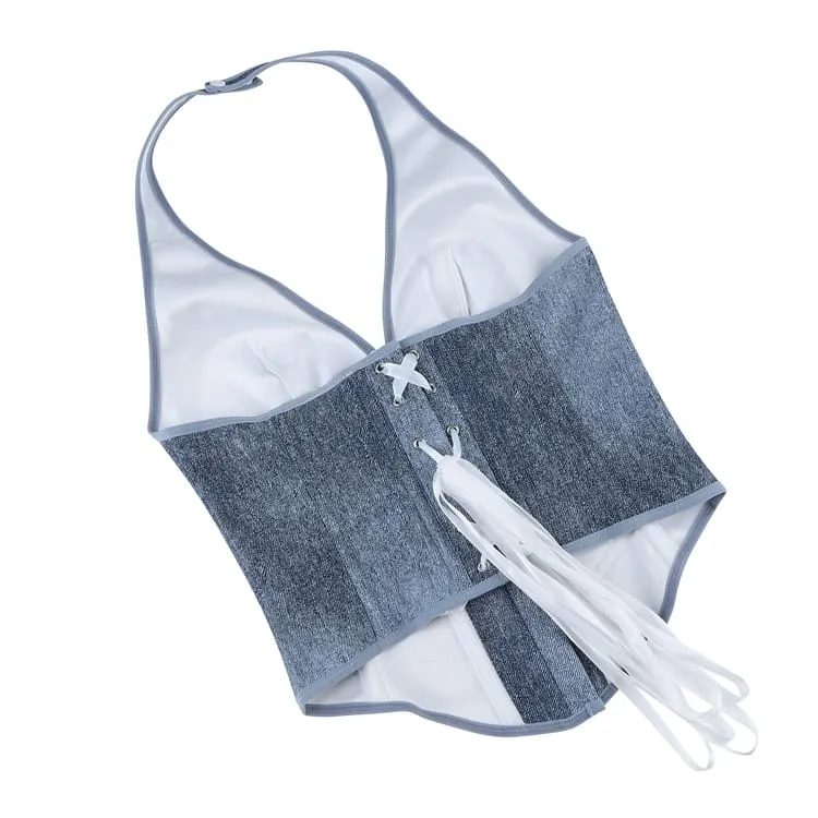 Gothic-Korsett für Damen mit tiefem V-Ausschnitt und Neckholder-Oberbrust