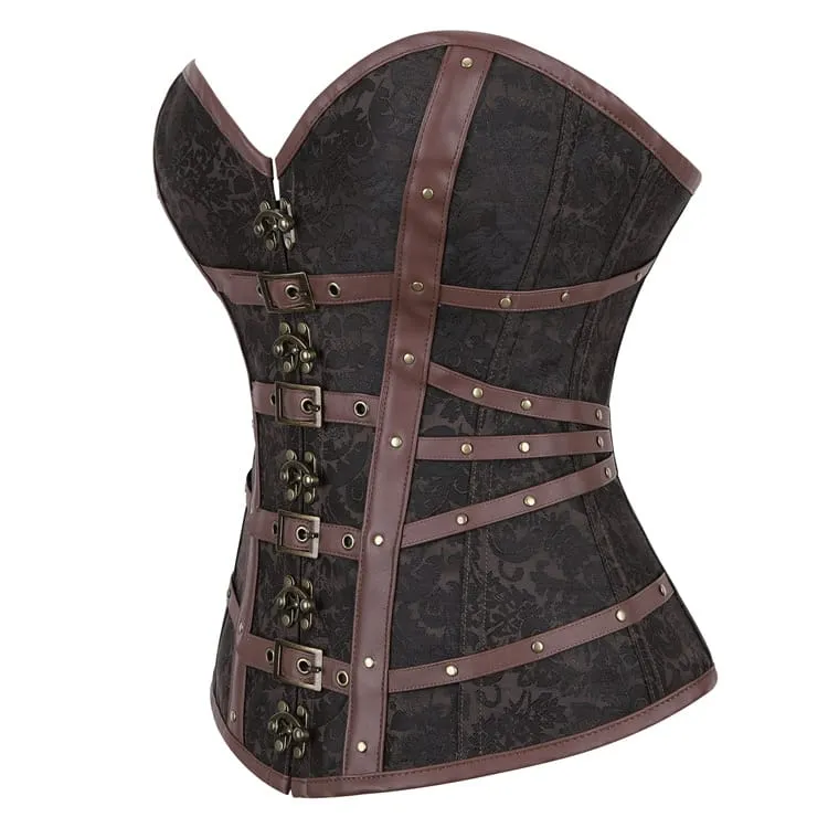 Gothic-Korsett für Damen mit Schnallenriemen und Schnürung über der Brust