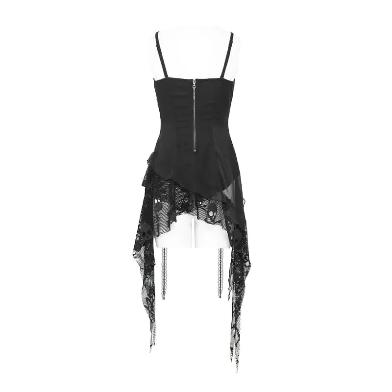 Punk-Tanktop für Damen mit Ketten und Nieten, asymmetrischem Design