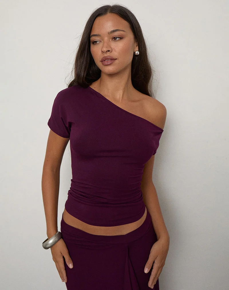 Danama Ein-Schulter-Top aus Rayon-Jersey in der Farbe „Fig“