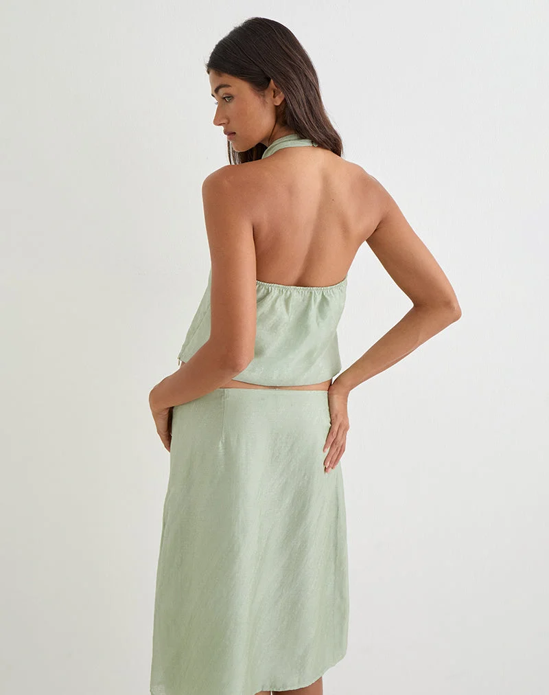 Memayu-Haltertop aus schimmerndem Chiffon in Olivgrün