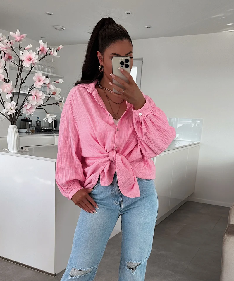 Oversize Musselin Bluse Freya Babypink Kurz