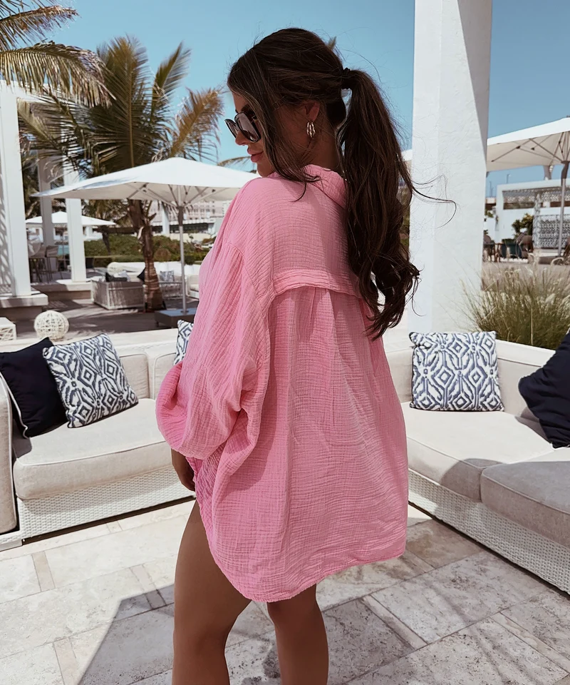 Oversize Musselin Bluse Freya Babypink Kurz