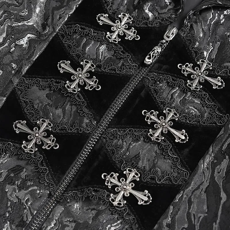 Gothic-Weste für Damen mit gekreuztem Revers, Reißverschluss vorne und Schwalbenschwanz
