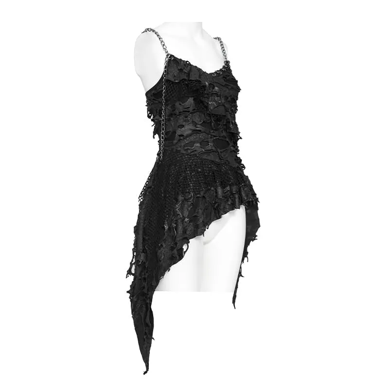 Punk-Tanktop für Damen mit Used-Look, Ketten und asymmetrischem Design