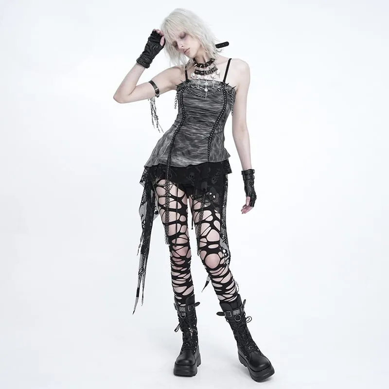 Punkiges asymmetrisches Tanktop für Damen mit Nieten und Ketten