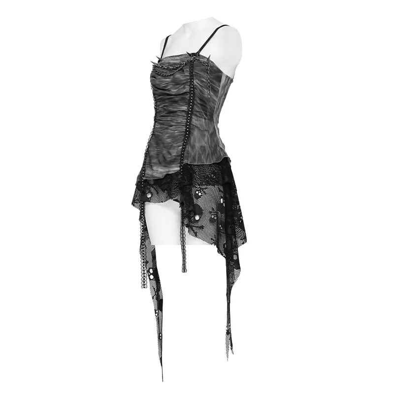 Punkiges asymmetrisches Tanktop für Damen mit Nieten und Ketten