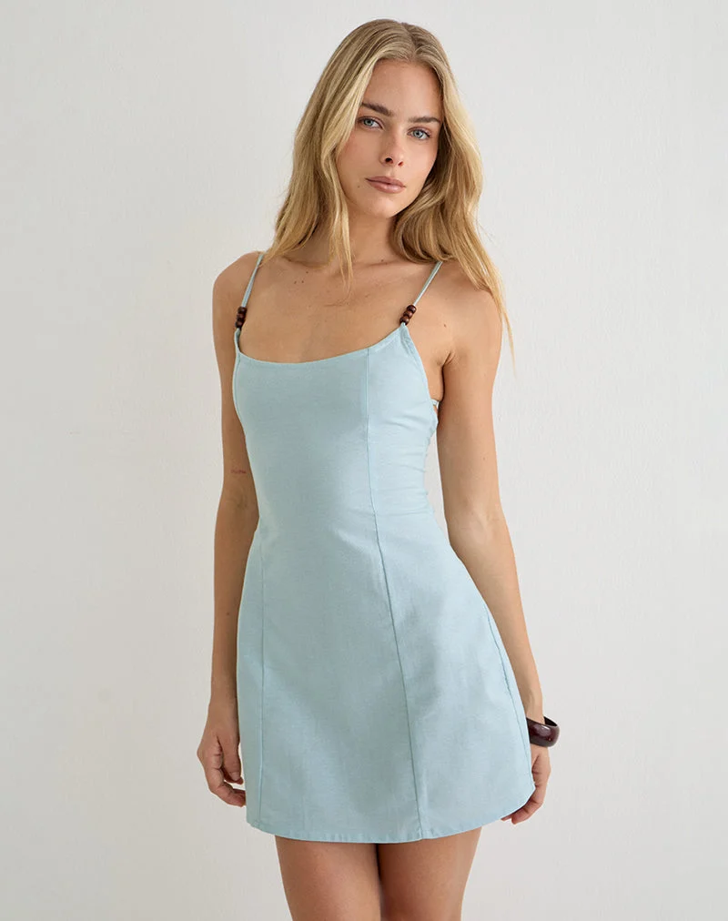 Ambra Scoop Minikleid aus Leinen in Stahlblau