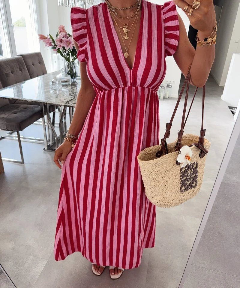 Musselin Kleid Geli Streifen Rot