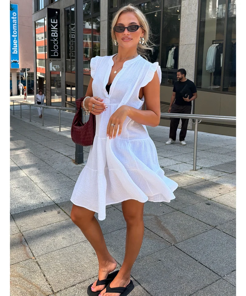 Musselin Kleid Inesa Uni Weiß