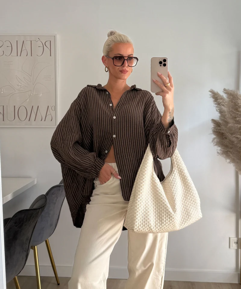 Musselin Bluse Laya Streifen Braun