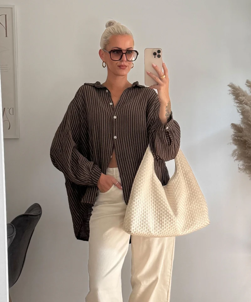 Musselin Bluse Laya Streifen Braun