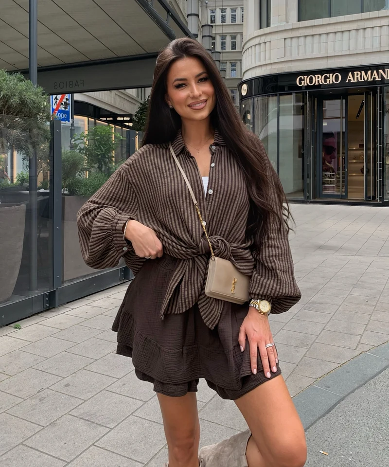 Musselin Bluse Laya Streifen Braun