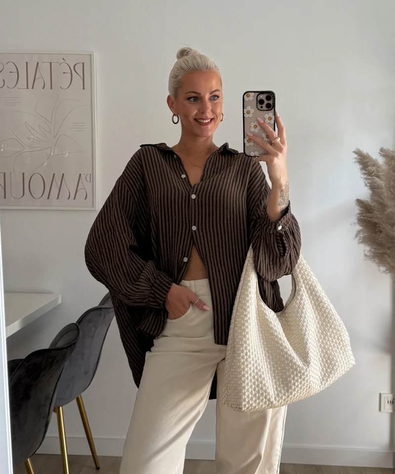 Musselin Bluse Laya Streifen Braun